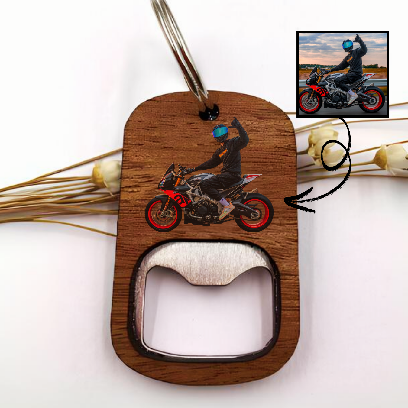 Porte-clés décapsuleur en bois
